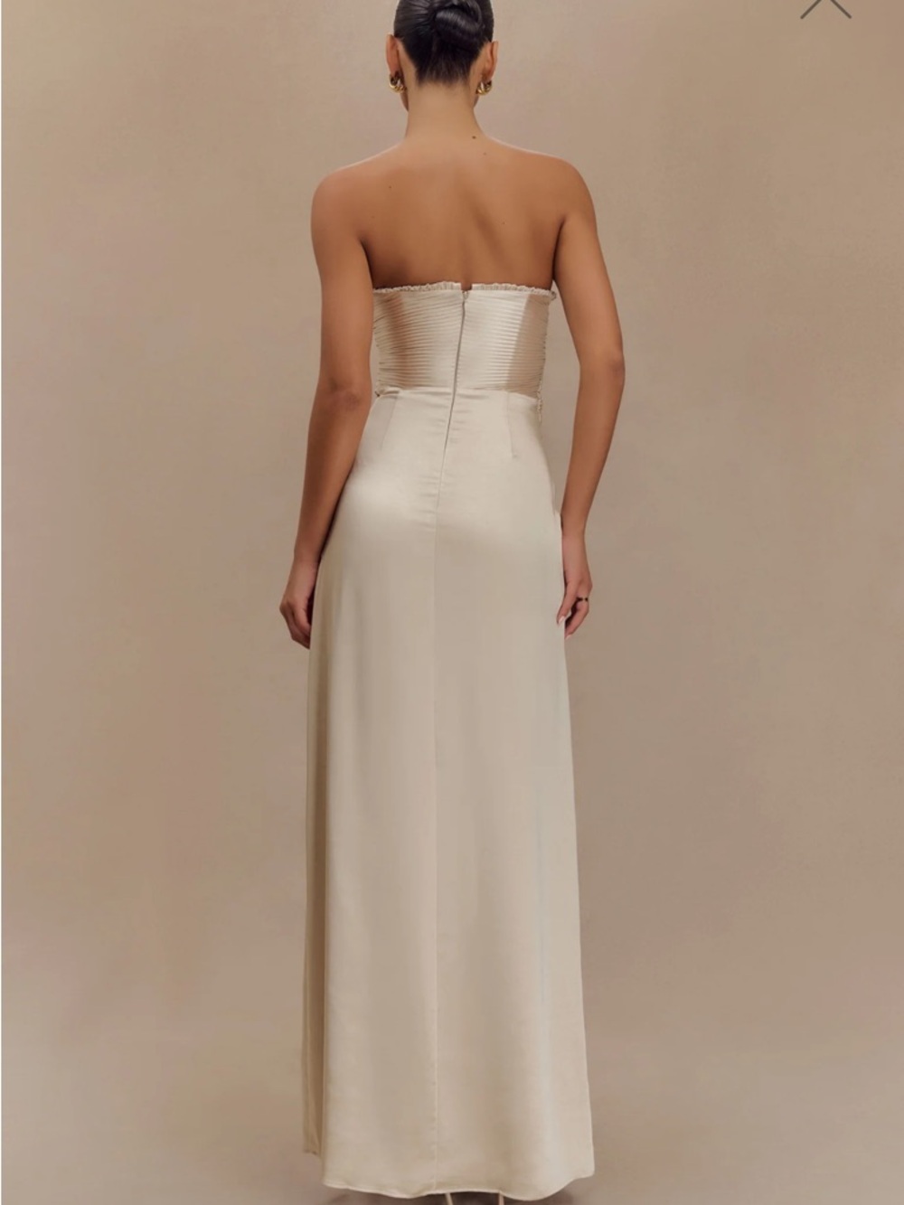 MESHKI Larissa Satin Maxi Dress With Ruched Petals - Blush Gold Size Small - Picture 5 of 6